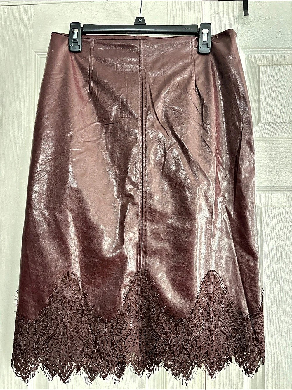 Broadway38 Faux Leather Lace Trim Midi Skirt Size Medium NWT